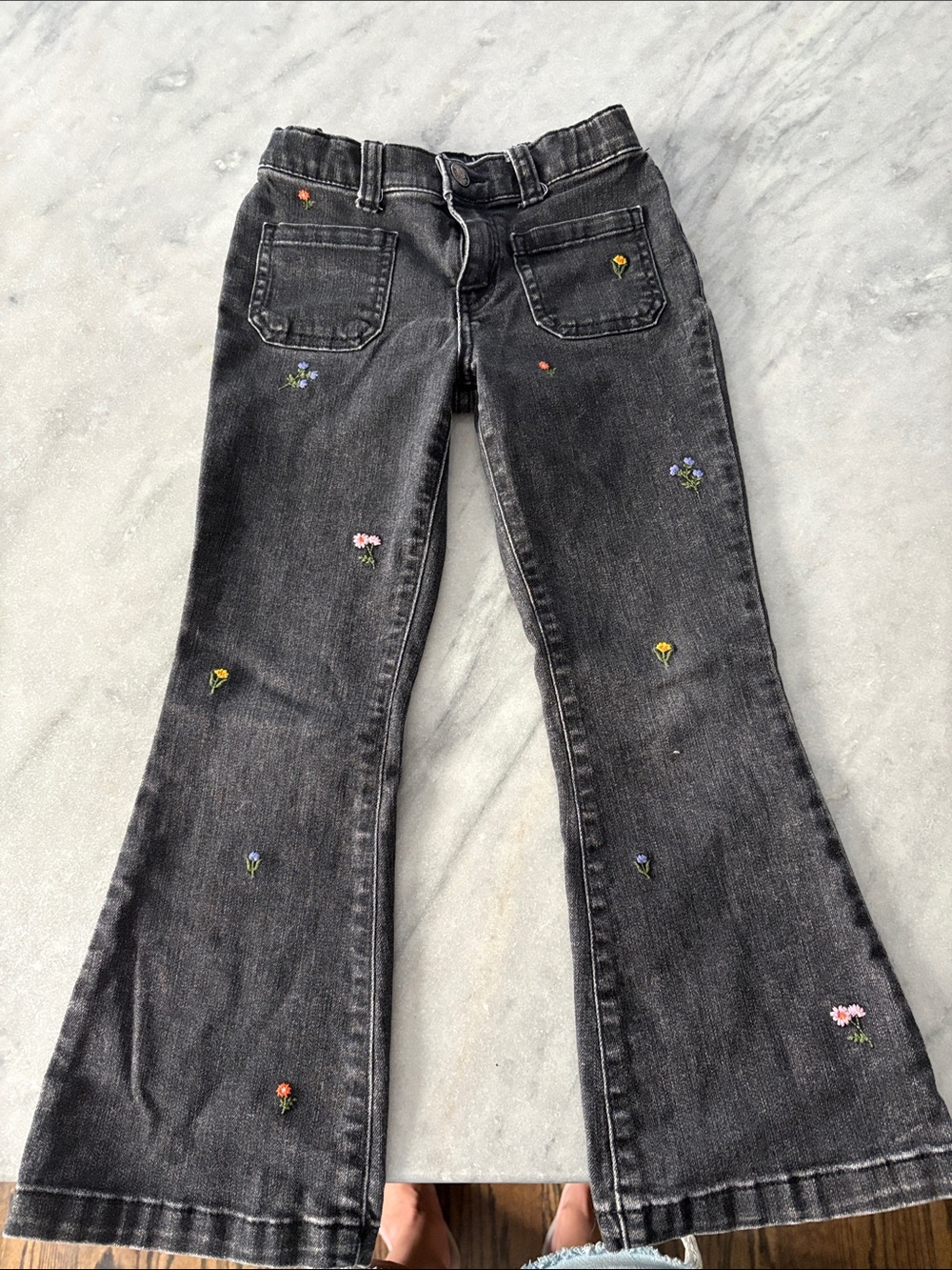 Embroidered Black Flare Girls Jeans